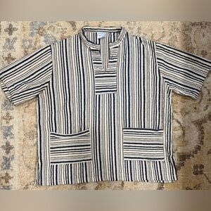 VTG Grigoropoulos Olympic Gregory 100% Cotton Blue Black White Stripe Tunic Top